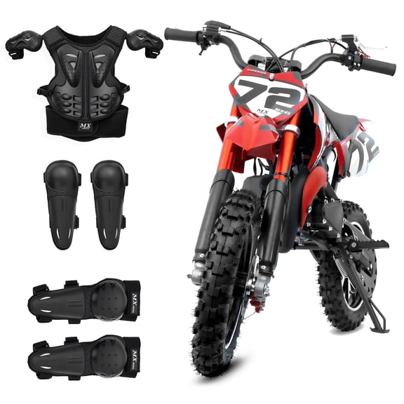 MX 49cc 2-Stroke Gas Powered Mini Dirt Bike for Kids 13+, 24MPH Off-Road Youth Motorcycle with Dual Disc Brakes, Shock Absorber & Throttle Limiter