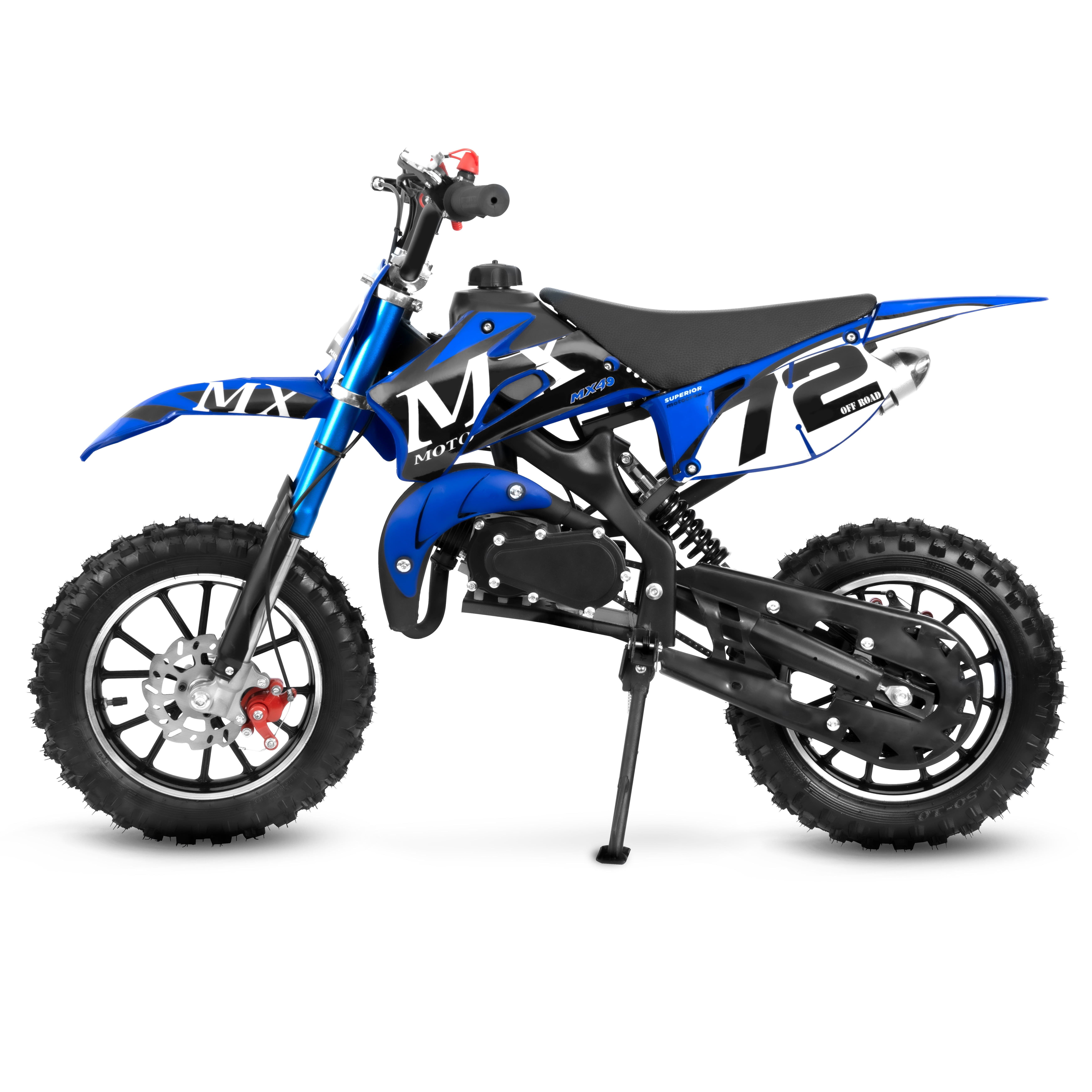 MX 49cc 2-Stroke Gas Powered Mini Dirt Bike for Kids 13+, 24MPH Off-Road Youth Motorcycle with Dual Disc Brakes, Shock Absorber & Throttle Limiter
