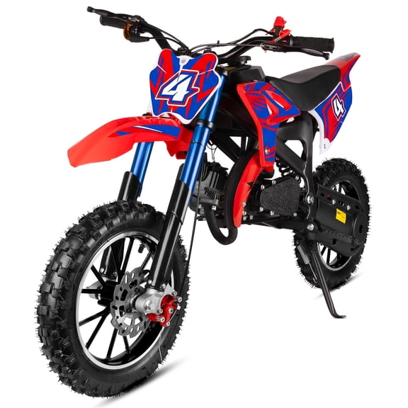 MX 49cc Kids Dirt Bike, 2-Stroke Gas Powered Mini Dirt Bike for Kids & Youth, Up to 28 MPH, Front & Rear Disc Brakes, Dual Suspension, Kill Switch, 180 lb Capacity