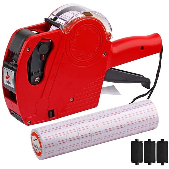 livhil MX-5500 Red 8 Digit Price Tag Gun Kit with 5000 Labels and 3 Ink Refills for Small Business