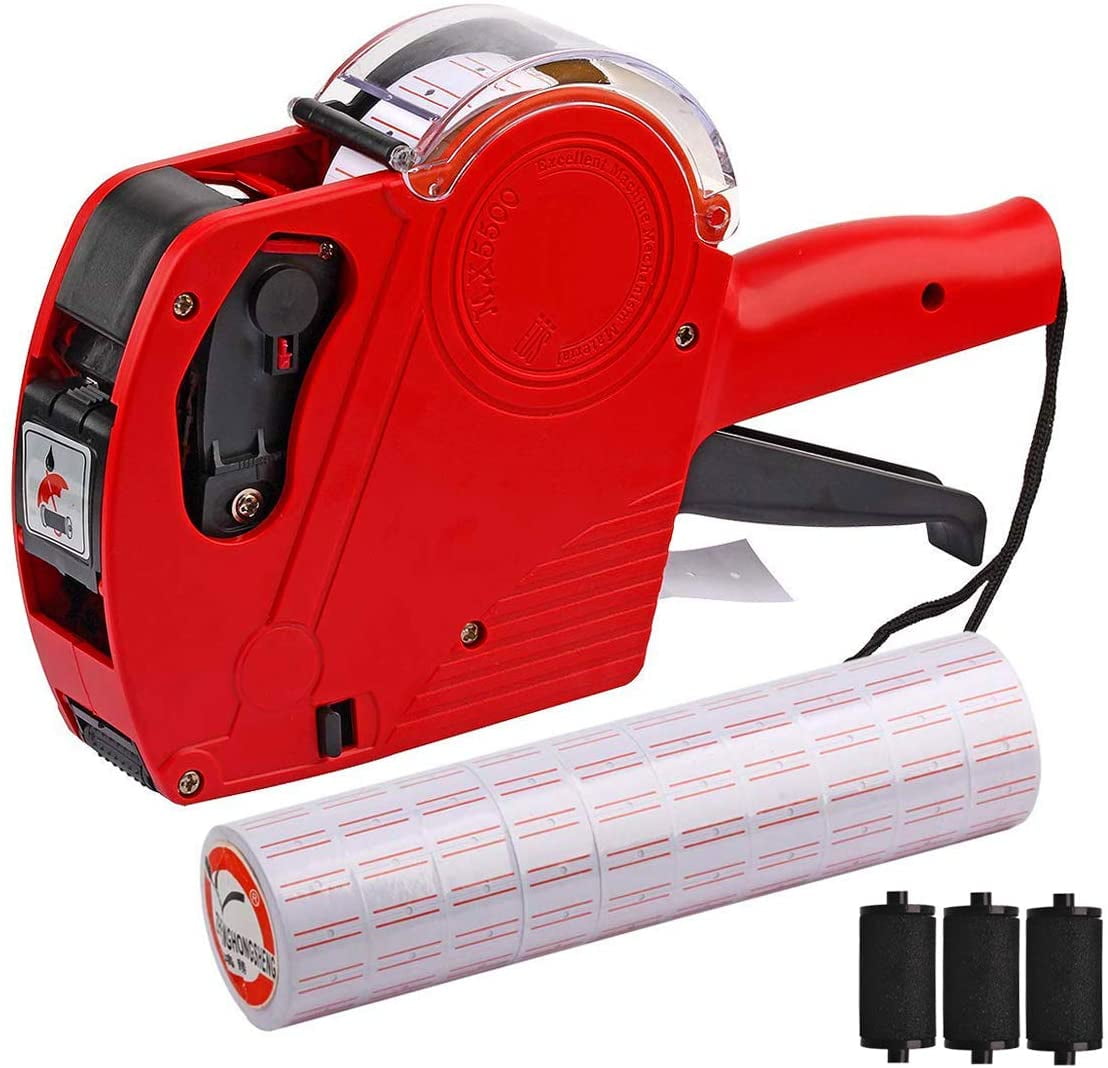 MX-5500 8 Digits Price Tag Gun with 5000 Sticker Labels and 3 Ink Refill, Label Maker Pricing Gun Kit Numerical Tag Gun for Office, Retail Shop, Grocery Store, Organization Marking (Red )
