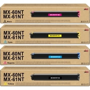 MX-61NT MX61NT MX-60NT MX60NT Toner Cartridge Compatible for Sharp MX-2651 MX-3051 MX-3071 MX-3551 MX-3571 MX-4051 MX-4071 Printers  4-Pack,Black Yellow Cyan Magenta