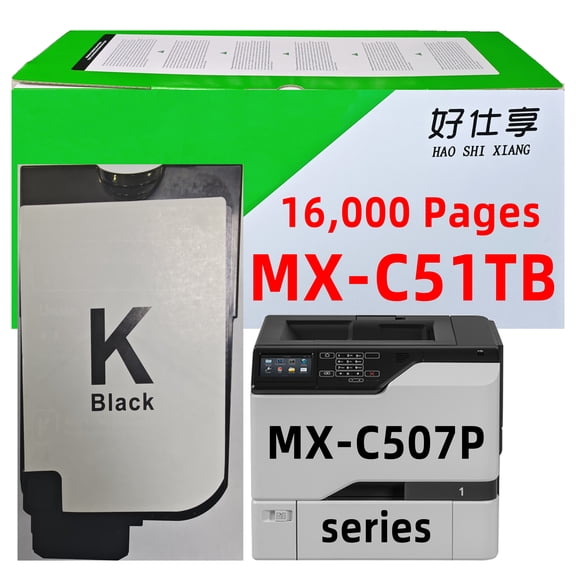 MX-C507P Black Toner Cartridge Compatible with Sharp MX-C51TB MX-C51TC MX-C51TM MX-C51TY 40C2481 40C2482 40C2483 40C2484 MX-C507P Laser Printer (MX-C51TB-Black Toner-16000Pages)