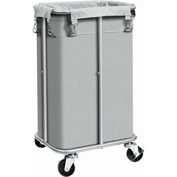 MX-Laundry Basket with Wheels, Rolling Laundry Hamper with Removable Bag, 100L Laundry Sorter Cart, Tall Narrow Slim Clothes Hamper Organizer with Sturdy Metal Frame, Grey