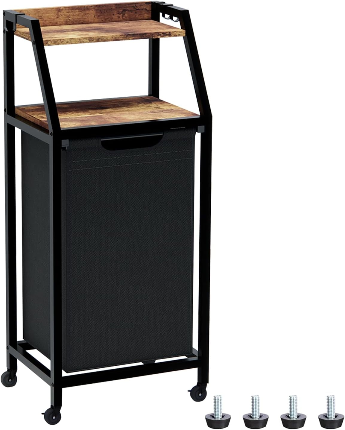 MX-Laundry Hamper, Laundry Sorter, Rolling Laundry Basket with Wheels, 2 Shelves, 18 Gal(68L), Pull-Out and Removable Oxford Fabric Bags, for Laundry Room, Black and Rustic Brown