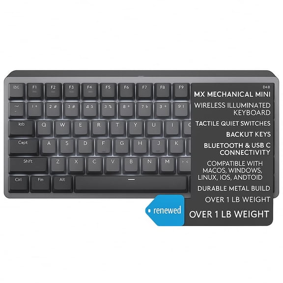 MX Mechanical Mini Wireless Illuminated Keyboard Tactile Quiet Switches, Adjustable Backlit Keys, Multi-Device Bluetooth & USB-C Connectivity, Compatible with macOS, Windows, Linux, iOS, Android