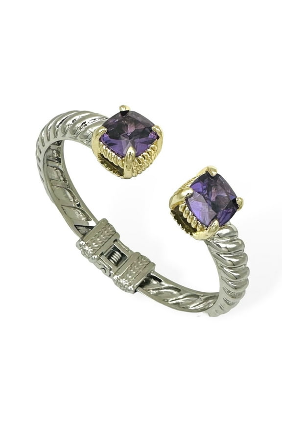 Two-Tone Cable Bracelet with Cubic Zirconia Tip - Amethyst