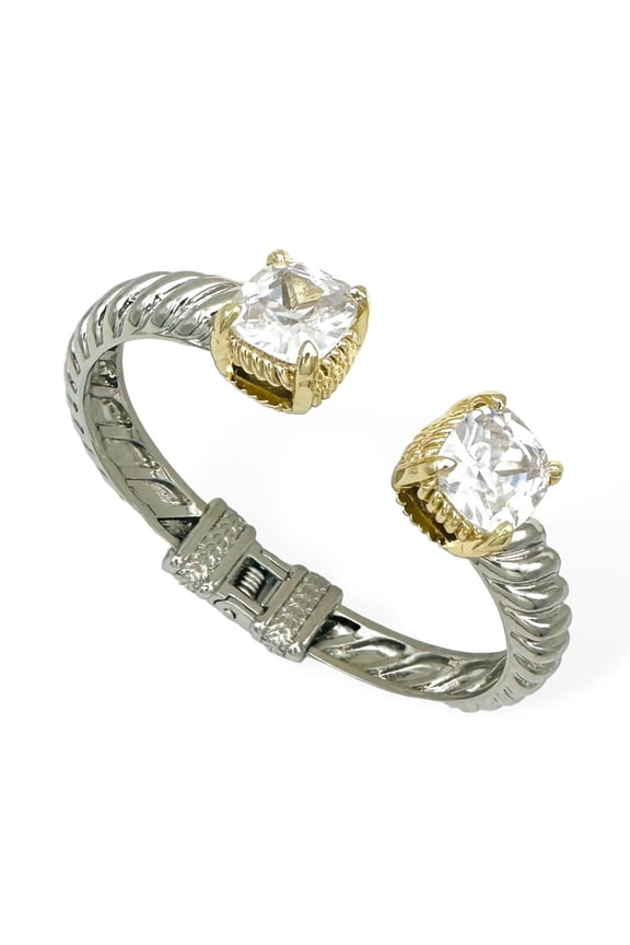 Two-Tone Cable Bracelet with Cubic Zirconia Tip - Clear