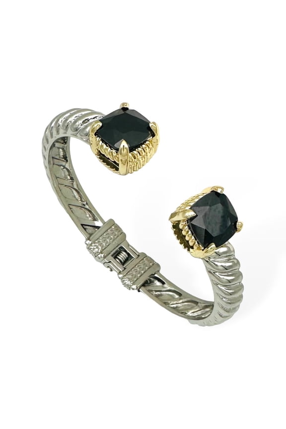 Two-Tone Cable Bracelet with Cubic Zirconia Tip - Jet