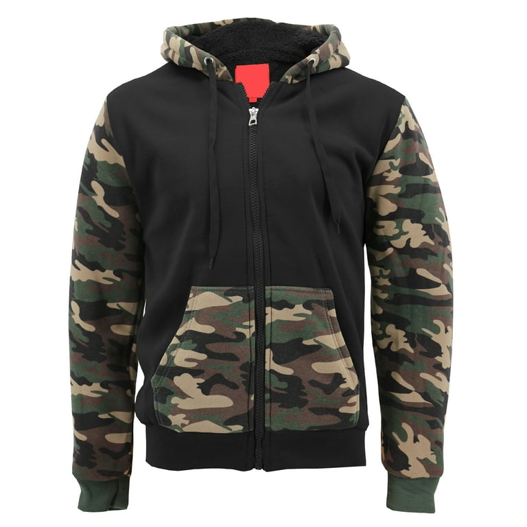 MX USA Men's Army Camo Zip Up Sherpa Hoodie Fleece Hunting Sweater