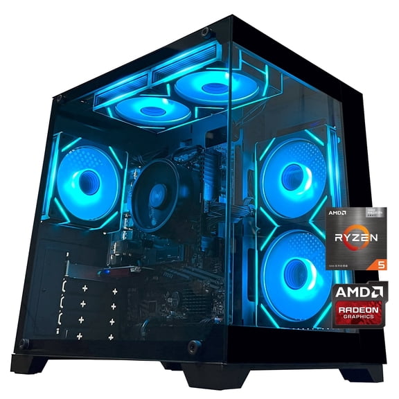 YAWYORE Gaming PC Desktop Computer,AMD Ryzen 5 5600GT,16GB RAM and 512G M.2 NVMe PCle,ARGB FAN,Wi-Fi+BT,Game Design Office console,Sea View Room,Prebuilt Gaming PC