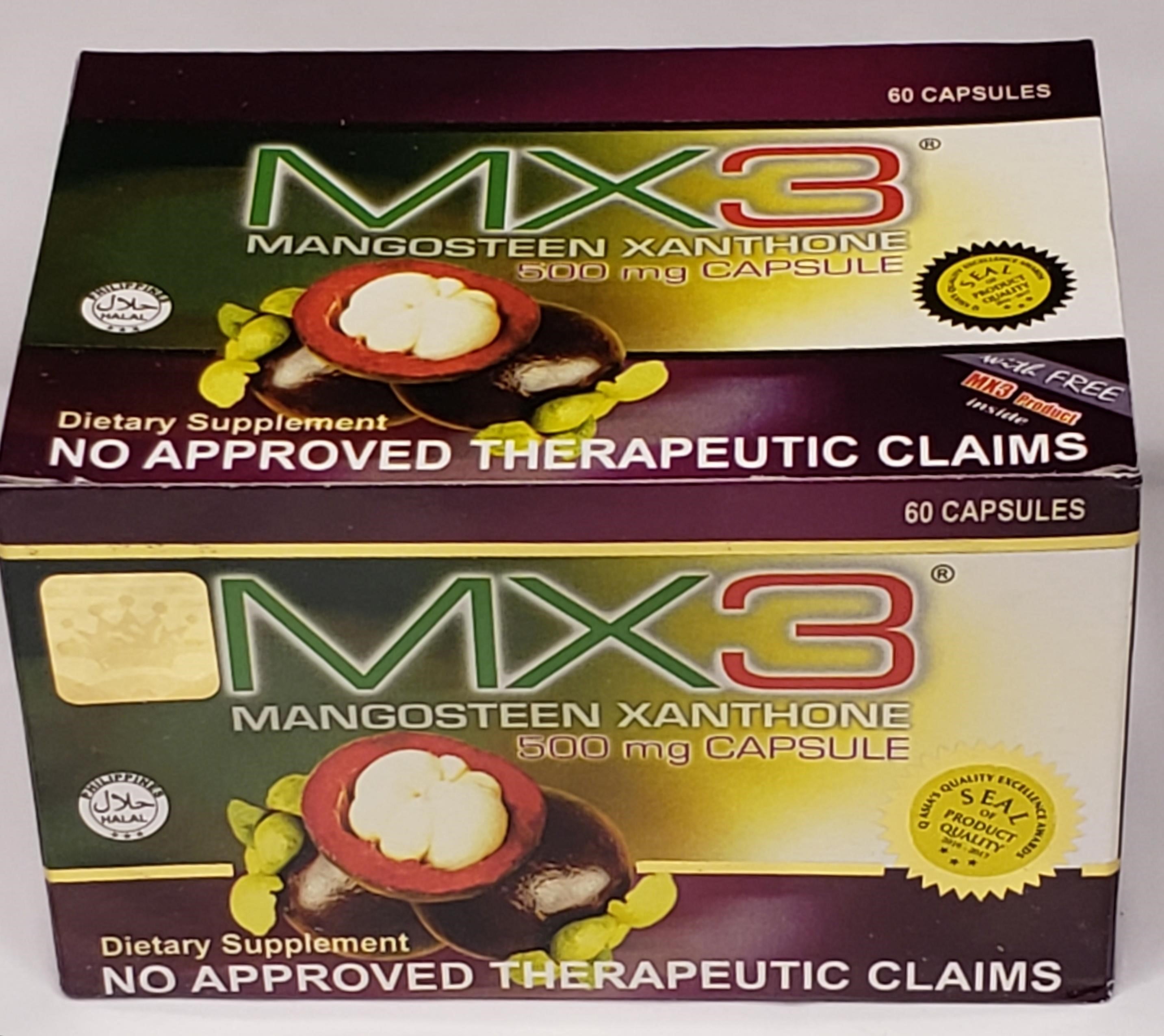 MX3 Mangosteen Xanthone 500 mg, Natural Food Supplement with
