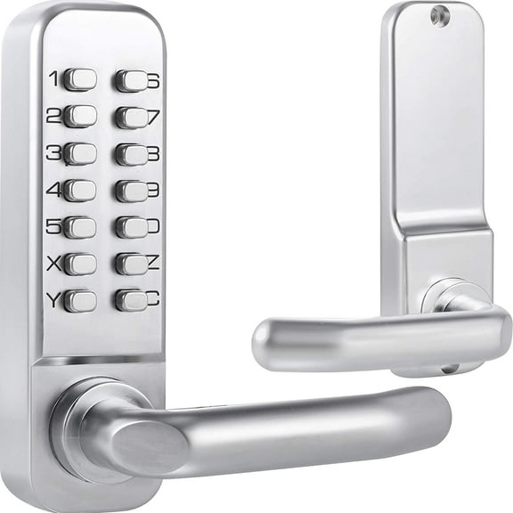 MX400 14 Digit Keypad Mechanical Door Lock Lever Set - 60mm Latch for Residential Gates or Doors - Fits Standard 2 1/8" USA Door Holes - Not a Deadbolt Satin Chrome
