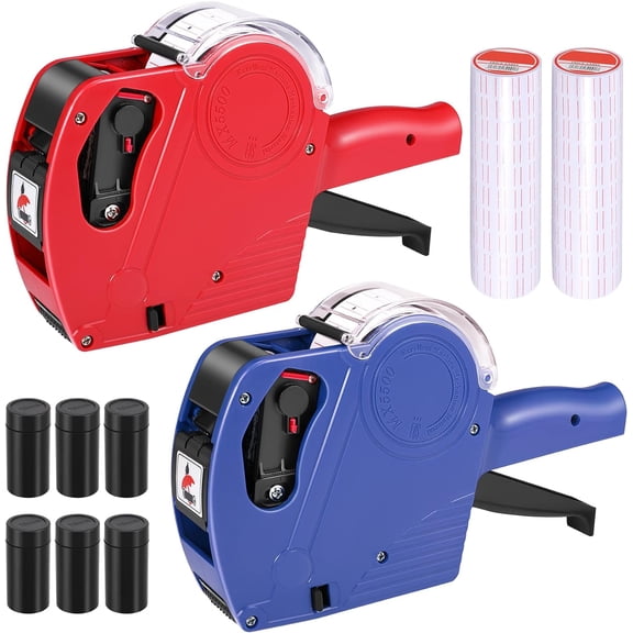 MX5500 Price Tag Gun, 2 Packs Pricing Guns with 11,000 Labels & 8 Refill Rollers, Digits Label Maker Gun Kit, Red Numerical for Grocery Retail Store Office