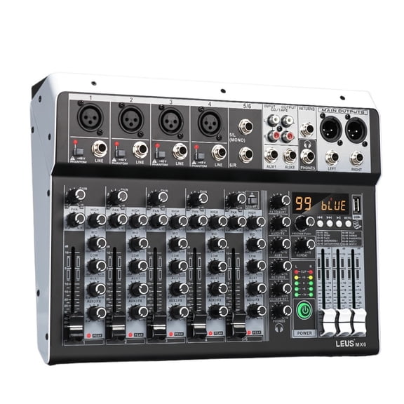 MX6 Channel 99 DSP Effect Mixer Record PC 48V Phantom Power USB Sound Mixers Bluetooth DJ Console Mixing ,Easy to Operate