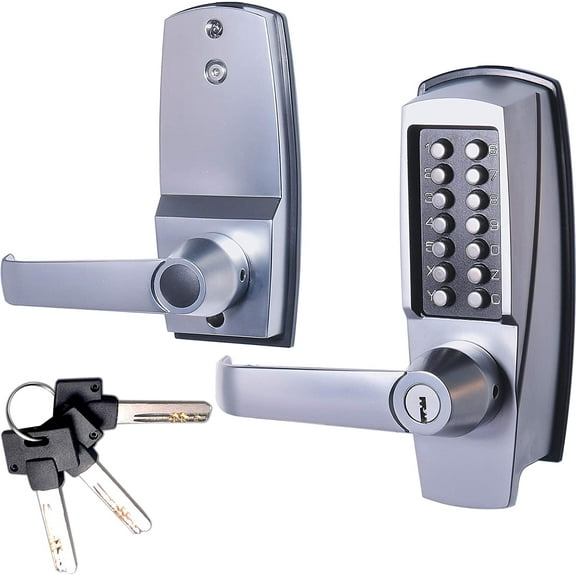 MX600 Mechanical Push Button Lever Lock, 60mm 2 3/8" Backset Latch, 13 Digit Keypad, Keyless Entry Commercial & Residential, Fits Standard 2 1/8" Pre-Drilled Holes, Satin Chrome