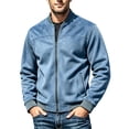thumbnail image 1 of MXALUOB Bomber Jacket for Men Faux Suede Solid Color Ribbed Cuff Fashion Coats Full Zip Casual Regular Fit Flight Jacket with Pocket, 1 of 5