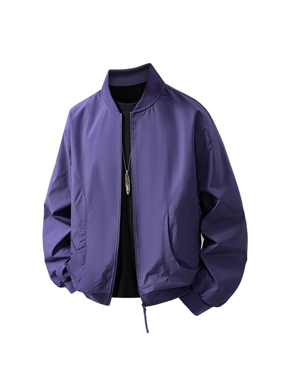 Bomber Jacket for Men Lightweight Full Zip Regular Fit Fashion Outerwear Elastic Hem Nylon Casual Windbreaker Fall Jackets
