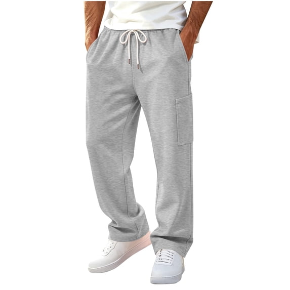 MXALUOB Cargo Sweatpants for Men Drawstring Open Bottom Loose Fit Trendy Pants with Pocket Solid Color Casual Fall Winter Trousers