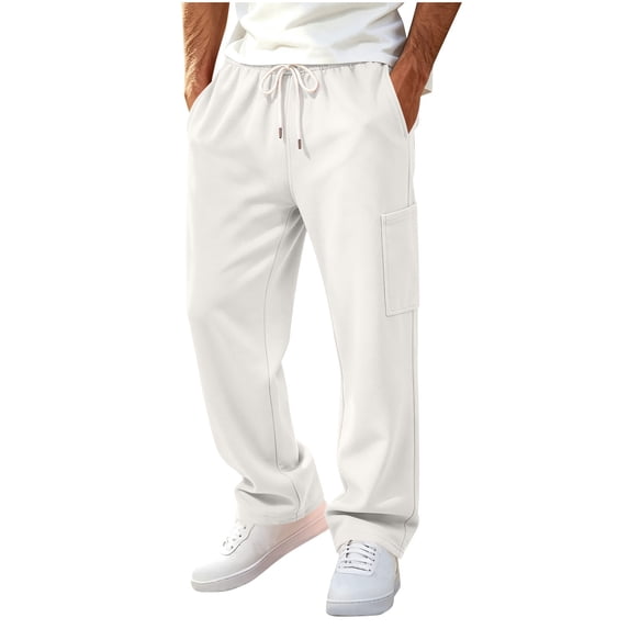 MXALUOB Cargo Sweatpants for Men Drawstring Open Bottom Loose Fit Trendy Pants with Pocket Solid Color Casual Fall Winter Trousers