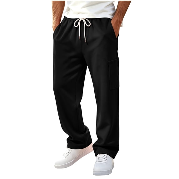 MXALUOB Cargo Sweatpants for Men Drawstring Open Bottom Loose Fit Trendy Pants with Pocket Solid Color Casual Fall Winter Trousers