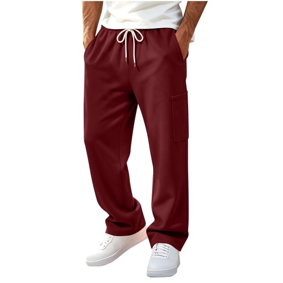 MXALUOB Cargo Sweatpants for Men Drawstring Open Bottom Loose Fit Trendy Pants with Pocket Solid Color Casual Fall Winter Trousers
