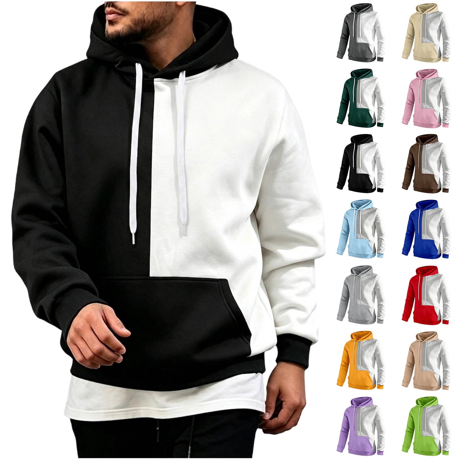 MXALUOB Hooded Sweatshirts for Men Color Block Fashion Pullover Hoodie ...