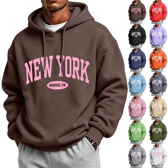 MXALUOB Hooded Sweatshirts for Men Letter Graphic Warm Fashion Pullover Drawstring Drop Shoulder Fall Winter Hoodies Casual Streetwear