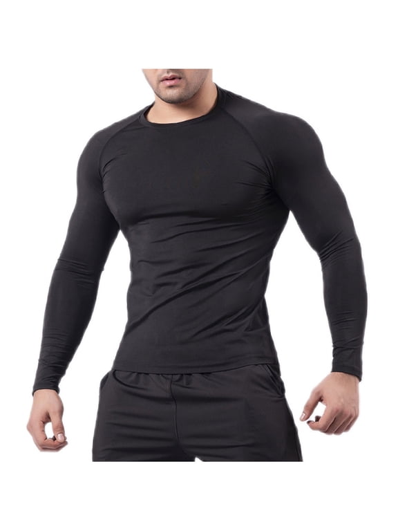Long Sleeve Compression Shirts for Men Crew Neck Athletic Muscle Slim Fit Shirt Stretch Raglan Sleeve Training Base Layer for Gym