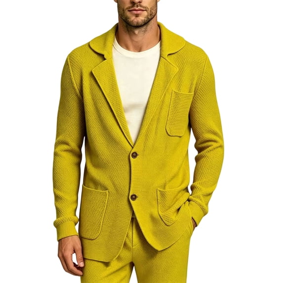 MXALUOB Men's Blazers Textured Knit Sport Coats with Two Button Notch Lapel Patch Multi-Pockets Casual Suit Jacket Solid Color Warm Blazer
