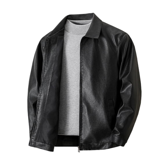 MXALUOB Men's Bomber Jacket Faux Leather Zip Up Fashion Jackets with Pockets Lightweight Solid Color Classic Winter Outerwear
