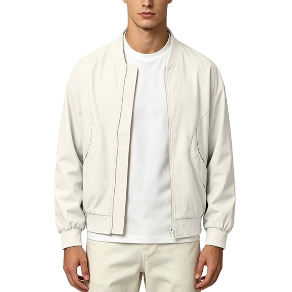 MXALUOB Men's Bomber Jacket Lightweight Full Zip Ribbed Baseball Collar Trendy Outerwear Solid Flight Windbreaker Casual Zip Jacket