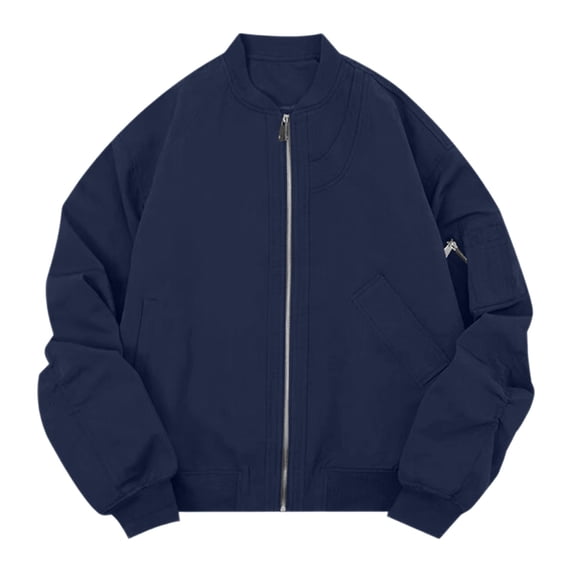 MXALUOB Men's Bomber Jacket Lightweight Full Zip Utility Flight Jackets with Pocket Ribbed Cuffs Baseball Collar Solid Casual Tops