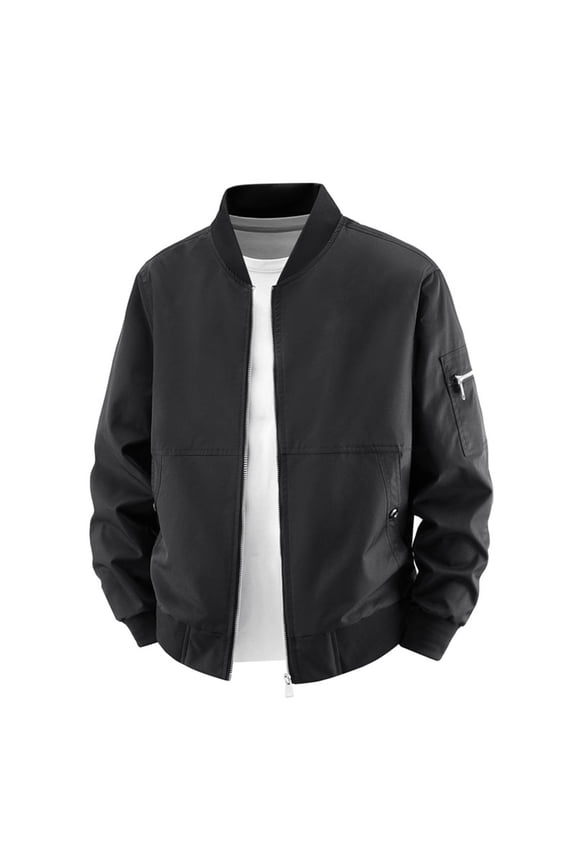 Men's Bomber Jacket Utility Lightweight Nylon Casual Coat Full Zip Flight Jackets with Zipper Pocket Solid Color Winter Tops