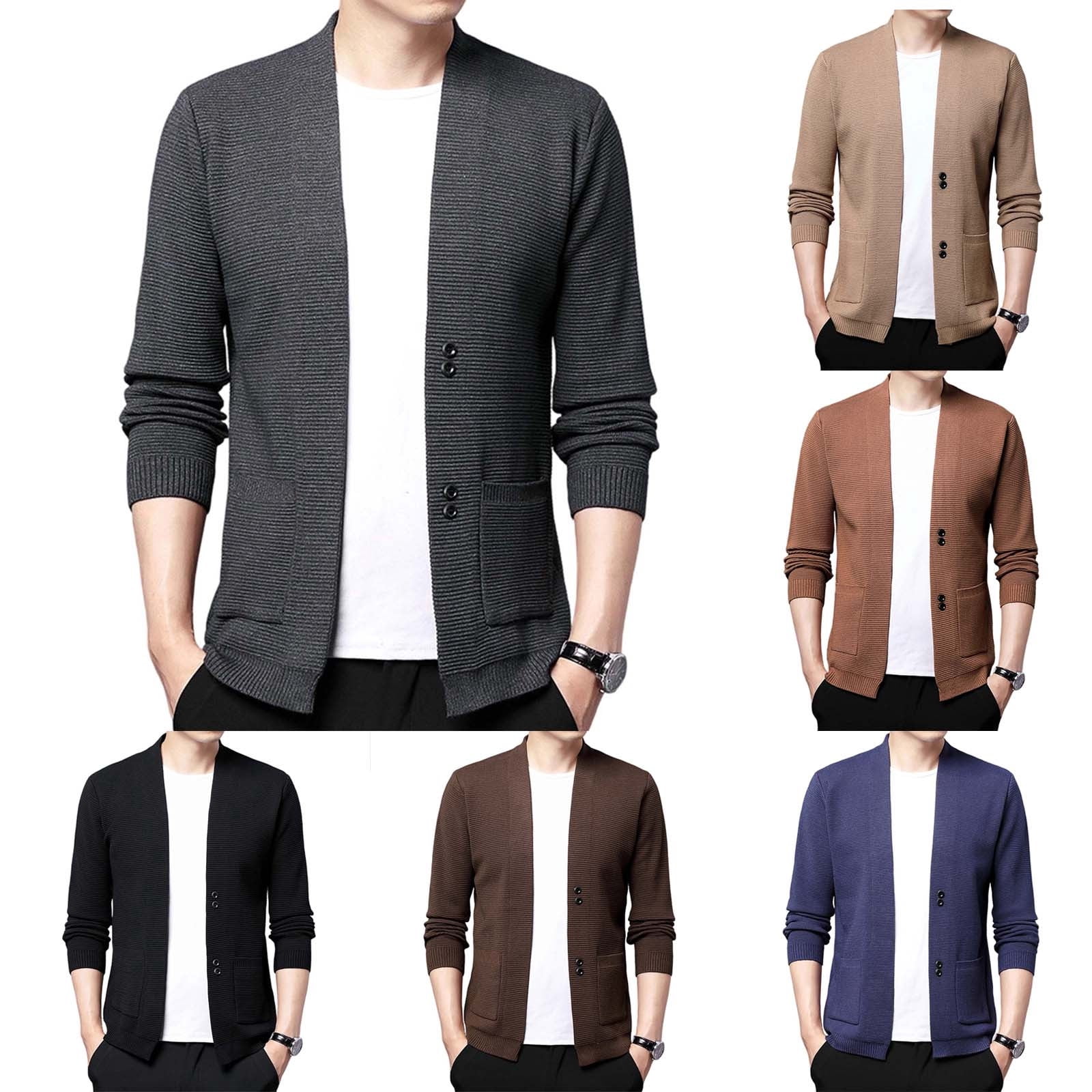 MXALUOB Men's Cardigan Sweater V Neck Button Front Fashion Outerwear ...