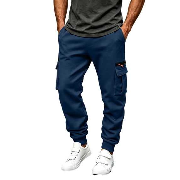 MXALUOB Men's Cargo Joggers Elastic Waist Drawstring Utility Winter Pants Solid Color Cinch Bottom Casual Trousers with Multi Pockets