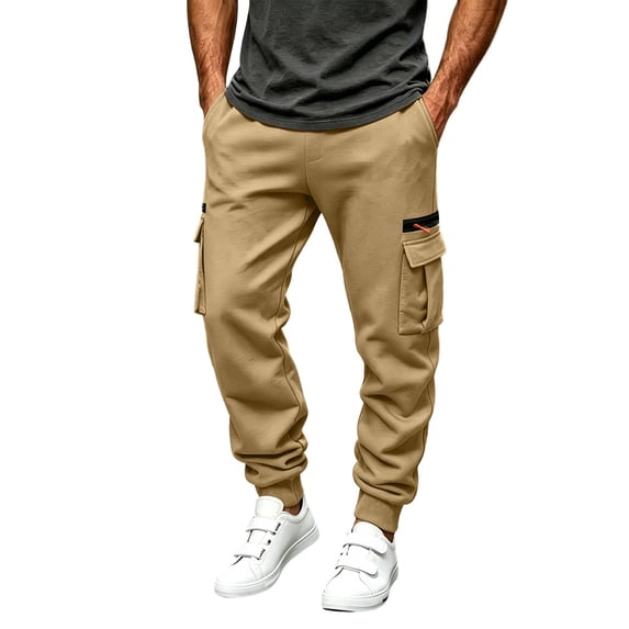 MXALUOB Men's Cargo Joggers Elastic Waist Drawstring Utility Winter Pants Solid Color Cinch Bottom Casual Trousers with Multi Pockets