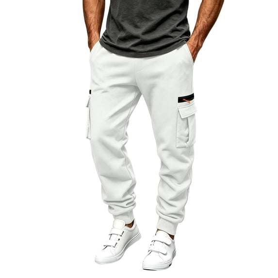 MXALUOB Men's Cargo Joggers Elastic Waist Drawstring Utility Winter Pants Solid Color Cinch Bottom Casual Trousers with Multi Pockets