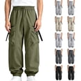 thumbnail image 1 of MXALUOB Men's Cargo Pants Loose Fit Fashion Outdoor Pants Drawstring Elastic Waist Solid Color Utility Trousers Casual Streetwear, 1 of 7