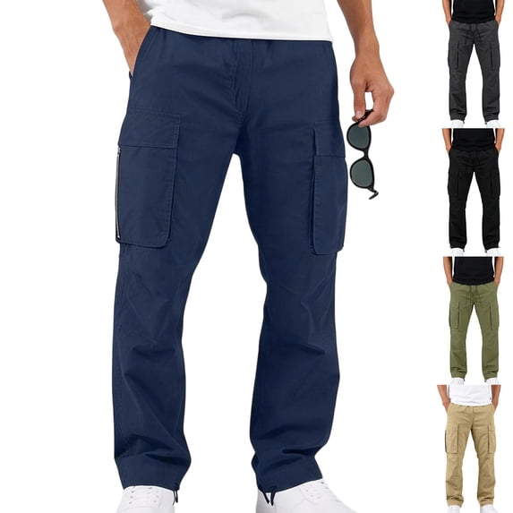 Multiple Cargo MXALUOB Men's Cargo Pants Multi Pocket Loose Fit Straight Leg Trousers ...