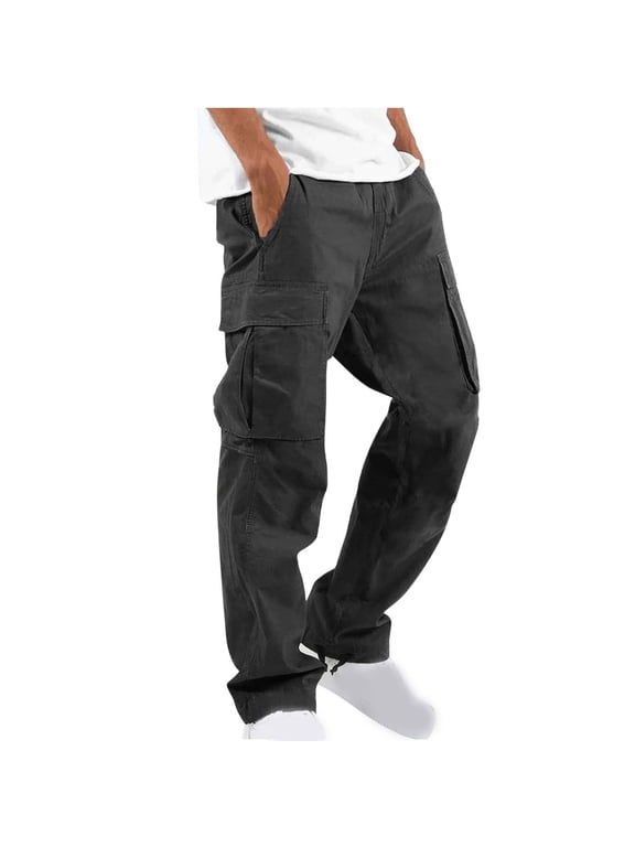 Men's Cargo Pants Multi Pockets Straight Leg Fashion Work Pant Loose Fit Lightweight Open Bottom Utility Trousers for Hiking