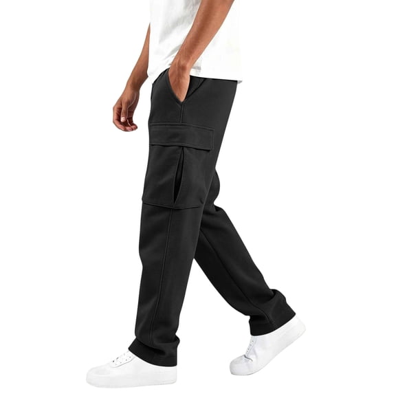MXALUOB Men's Cargo Sweatpants Drawstring Elastic Waist Pants with Flap Pockets Regular Fit Straight Leg Utility Pant for Travel Hiking
