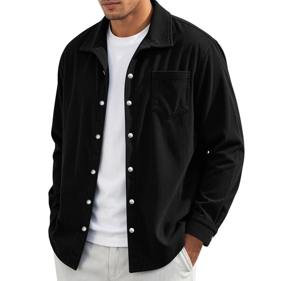 MXALUOB Men's Corduroy Jackets Button Front Textured Shirt Jacket with Chest Pocket Turn Down Collar Long Sleeve Casual Overshirt