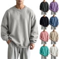 thumbnail image 1 of MXALUOB Men's Crew Neck Sweatshirts Fleece Lined Oversized Fashion Pullover Solid Color Drop Shoulder Warm Basic Sweatshirt for Fall Winter, 1 of 7