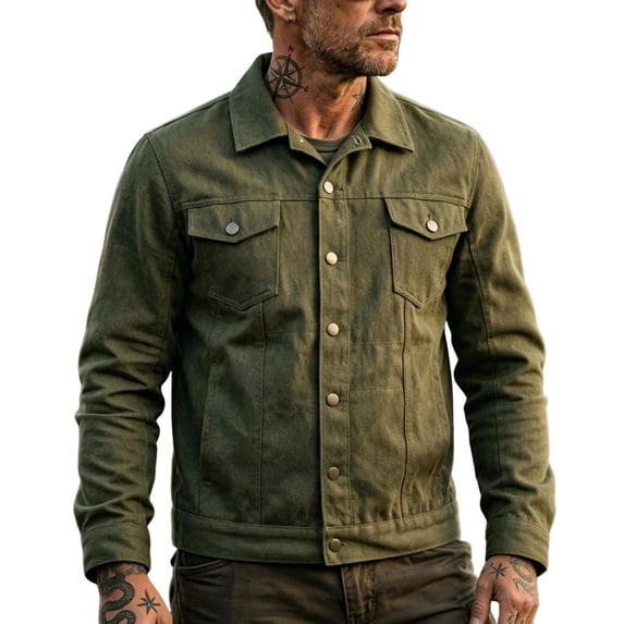 MXALUOB Men's Fall Jacket Point Collar Stylish Trucker Jackets with Flap Pockets Button Front Casual Workwear Regular Fit Outerwear