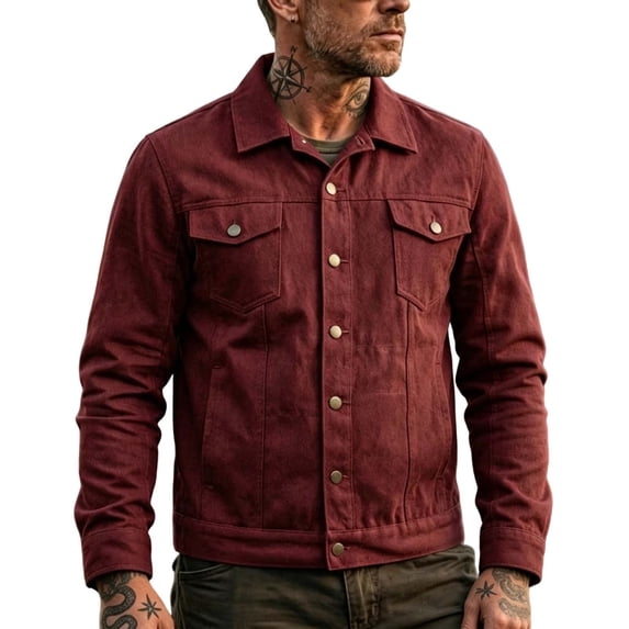 MXALUOB Men's Fall Jacket Point Collar Stylish Trucker Jackets with Flap Pockets Button Front Casual Workwear Regular Fit Outerwear