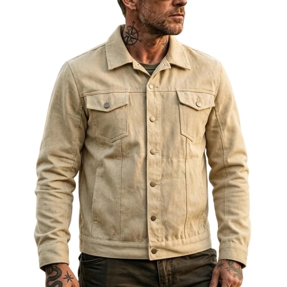 MXALUOB Men's Fall Jacket Point Collar Stylish Trucker Jackets with Flap Pockets Button Front Casual Workwear Regular Fit Outerwear