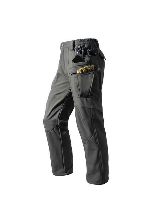 Men's Fleece Lined Pants Multi Pockets Waterproof Utility Cargo Pant Straight Leg Outdoor Winter Workwear for Travel Hiking