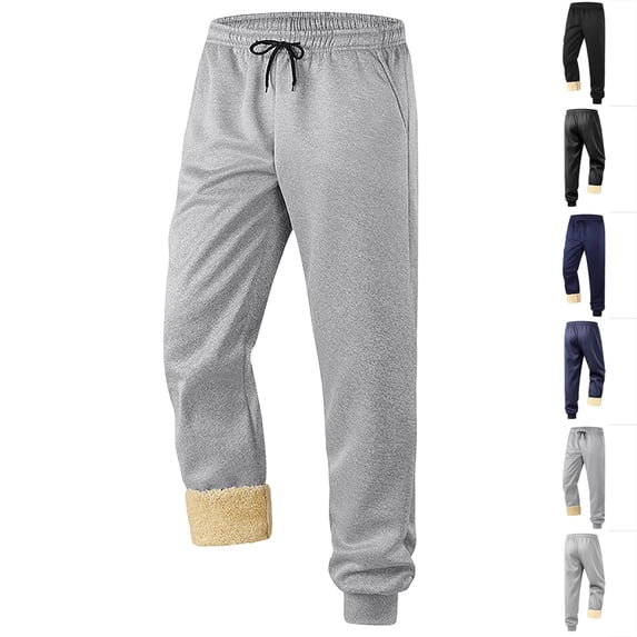 MXALUOB Men's Fleece Lined Sweatpants Drawstring Elastic Waist Winter Pants with Pockets Full Length Sherpa Lined Warm Sweatpant