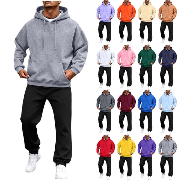 MXALUOB Men's Jogger Sets Pullover Hoodie Cargo Sweatpants Set Athletic 2 Piece Outfits Trendy Sweatsuit Casual Solid Color Tracksuit